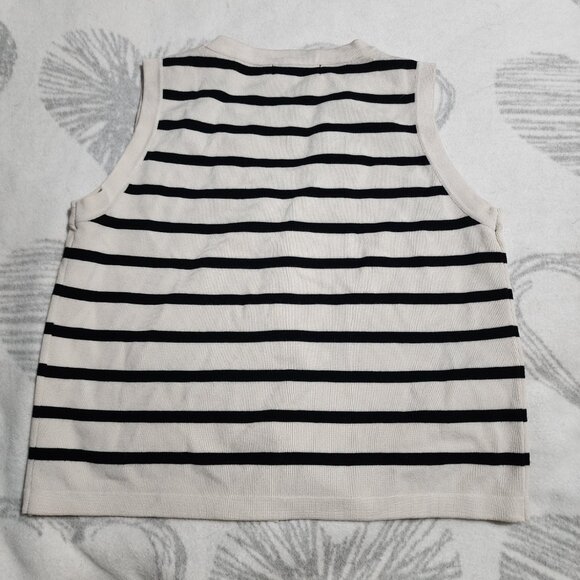 Lillusory Cream and Black Women's Striped Sweater Vest with Buttons Sz S - Picture 3 of 4
